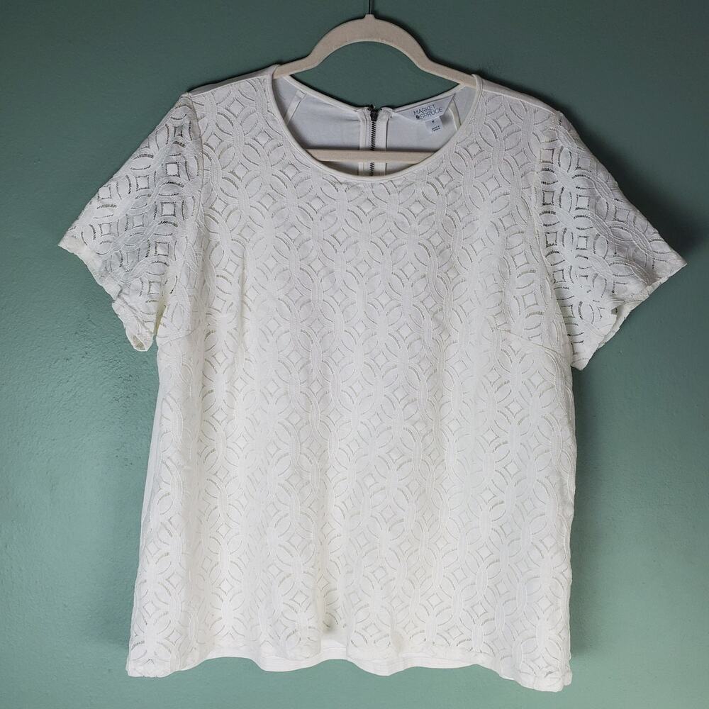 Market & Spruce Womens White Hans Crochet Front Top Short Sleeve Size 2X